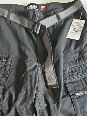 Black Cargo Shorts with Web Belt - Outdoor Utility Style